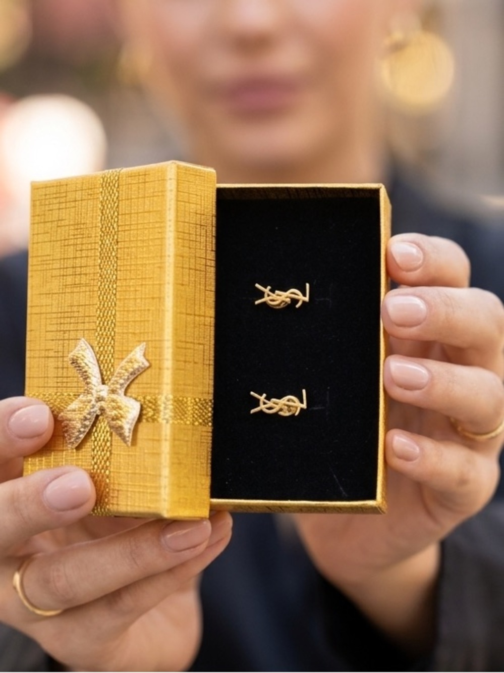 🆕 YSL Logo Drop Stud Earrings - Picture 3 of 5